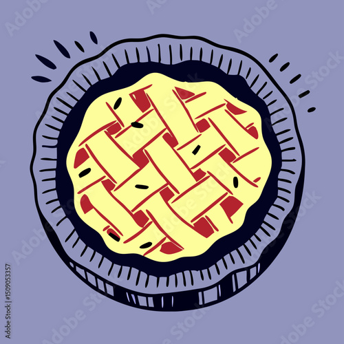 Hand-drawn illustration of a delicious apple pie