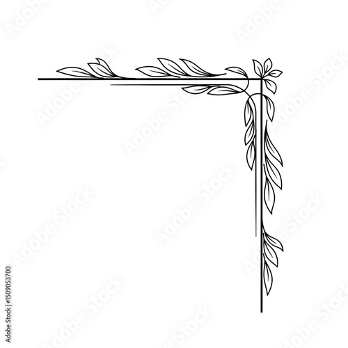Floral corner design element isolated on white background featuring leaves and elegant flourishes for decorative vintage frame and border ornament