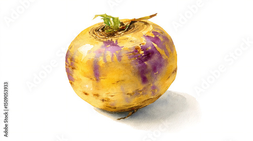 A solitary watercolor rutabaga
