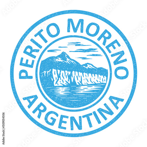 Perito Moreno glacier illustration stamp on transparent background, vector light blue