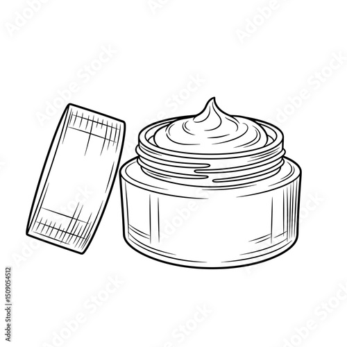 Open jar of cosmetic cream isolated on white background, offering beauty, skin care, and treatment for facial and body nourishment, hydration, and antiaging