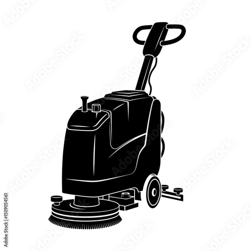 Floor cleaning scrubber machine isolated on white background, an industrial tool for maintenance and hygiene, a professional automatic electrical appliance
