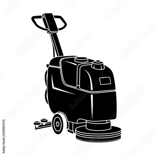 Floor scrubber cleaning machine isolated on white background, an industrial equipment for maintaining hygiene and sanitation in commercial and domestic environments