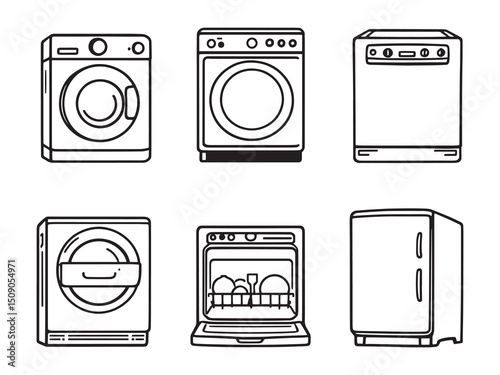 Dishwasher Icon in Modern Line Art Style