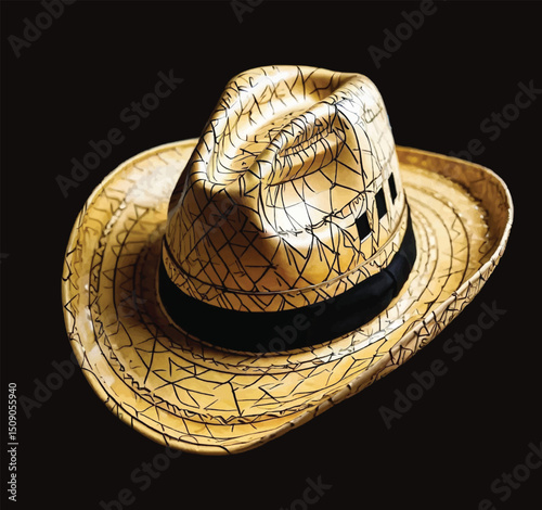 Classic Cowboy Hat Outline with Bold Lines and Artistic Flair for Creative Expression, Vector