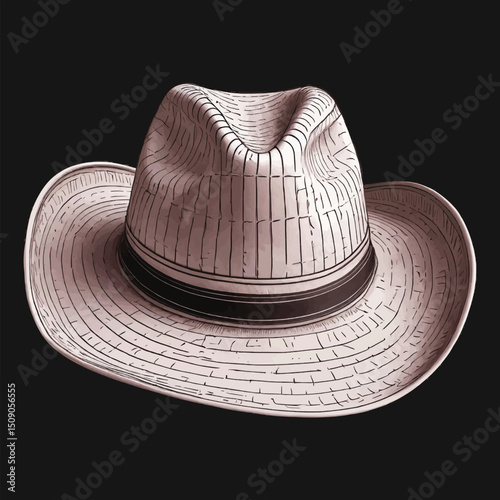 Classic Cowboy Hat Outline with Bold Lines and Artistic Flair for Creative Expression, Vector