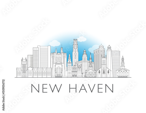 New Haven, Connecticut, cityscape illustration skyline drawing