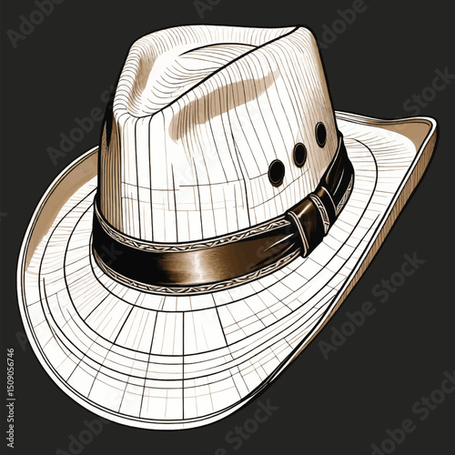 Classic Cowboy Hat Outline with Bold Lines and Artistic Flair for Creative Expression, Vector