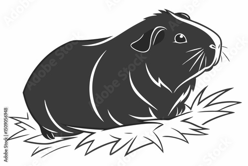 Monochrome illustration of a guinea pig sitting on hay vector image