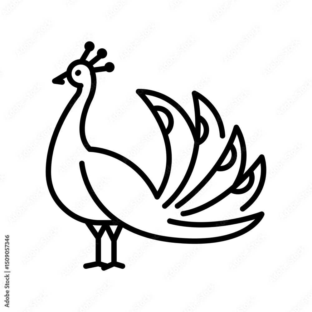 Fototapeta premium Peacock black line icon for digital and print projects.