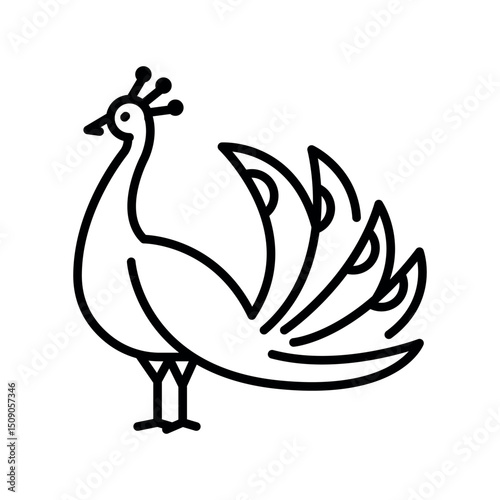Peacock black line icon for digital and print projects.