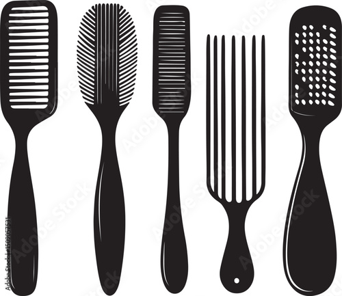 Black & White Vector Illustration of Hair Combs: Styling, Grooming, and Beauty Tools
