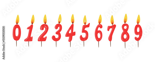 Set of red birthday candles numbers vector