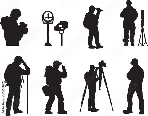 Silhouette Vector Art: Photographers, Tripods, Backpacks, and Outdoor Photography Icons
