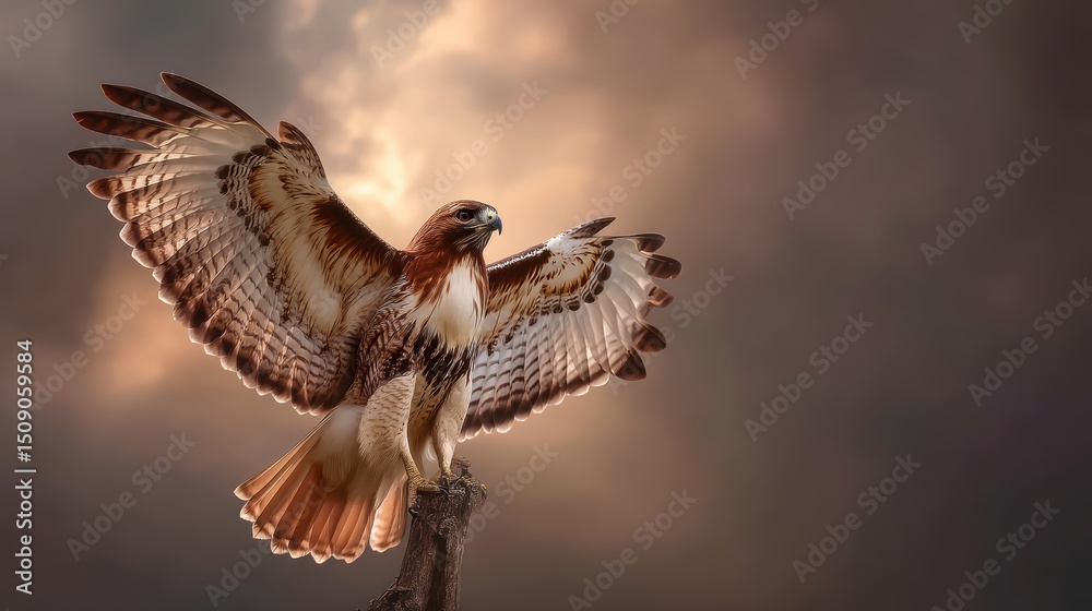 Fototapeta premium hawk landing on perch