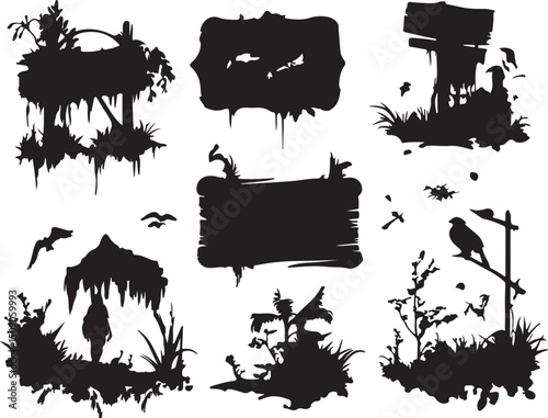 Spooky Halloween Silhouette Signs: Vector Graphics, Wood Signs, Haunted, Creepy, Dark, Clip Art