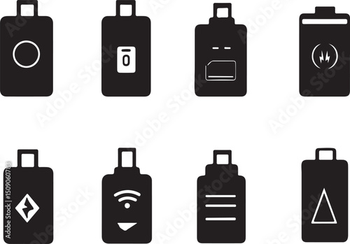 Black and White Vector Icons of USB Drives, Flash Drives, Storage Devices, Technology Icons