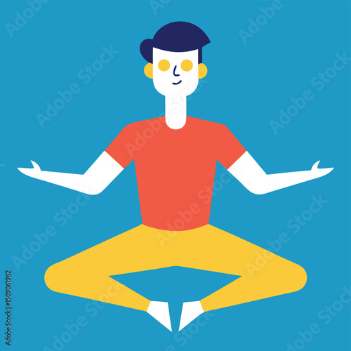 Mindfulness Meditation Vector Illustration of a Man in a Relaxed Yoga Pose Promoting Inner Peace and Tranquility