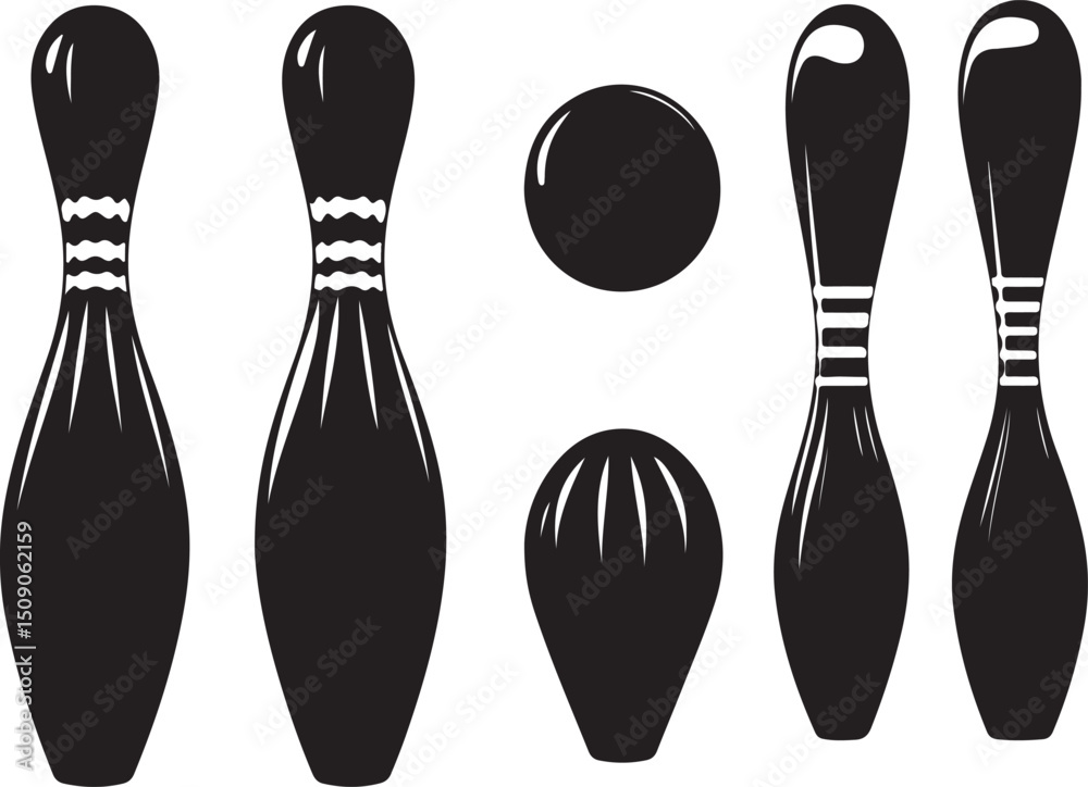 Fototapeta premium Bowling Pins & Ball Vector Illustration: Black and White Graphic Design for Sports & Recreation