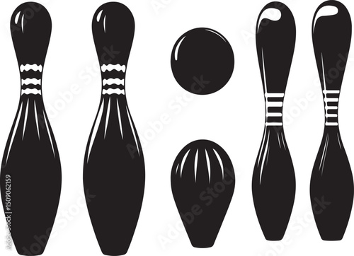 Bowling Pins & Ball Vector Illustration: Black and White Graphic Design for Sports & Recreation