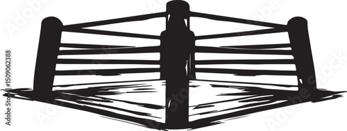 Black and White Sketch of a Boxing Ring Illustration for Sports and Fighting Theme