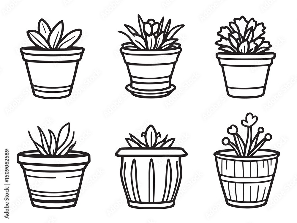 Fototapeta premium Modern Flower Pot Outline Art Collection