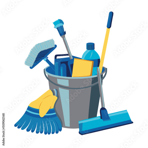 bucket with mop and bucket vector