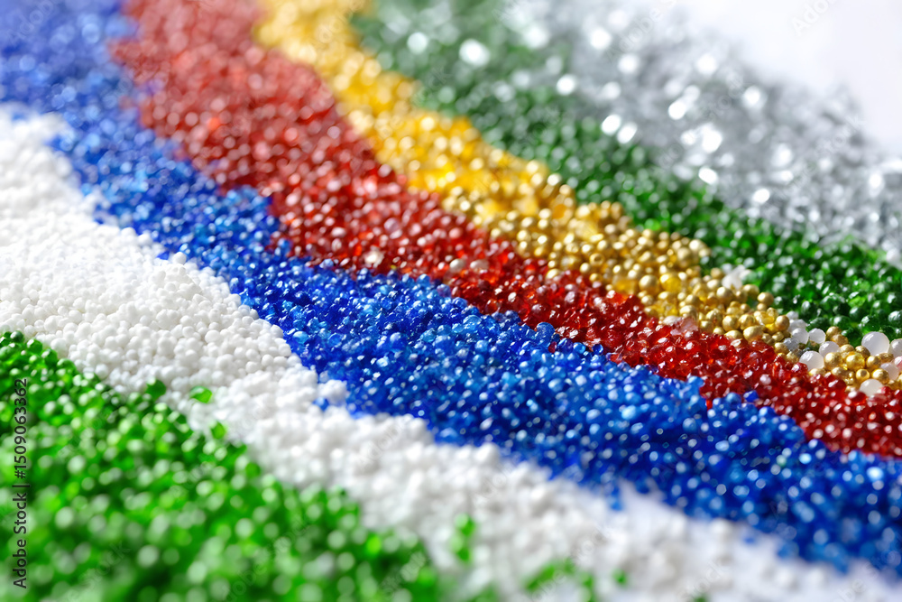 Fototapeta premium Colorful Plastic Granules Close-up, Raw Material, Polymer, Manufacturing, Industry, Rainbow, Texture, Material Science