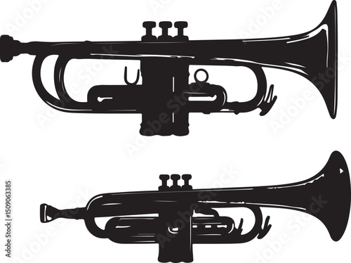 Trumpet Silhouette Vector Art: Musical Instrument Illustration, Brass Horn, Black and White Graphic