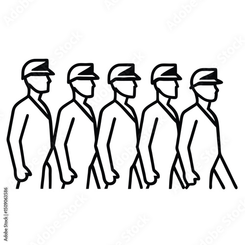 Vector Illustration of Five Men in Uniform Walking in Formation  Perfect for Military, Security, or Law Enforcement Projects