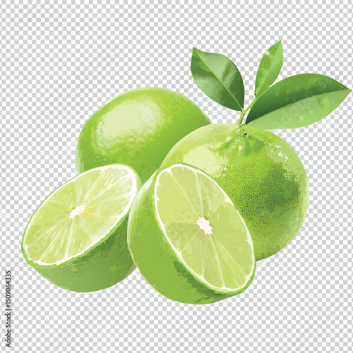 Lemons cut in half with leaf vector