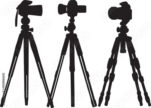 Silhouette of Camera Tripods: Photography Equipment, Studio Gear, Black and White Image