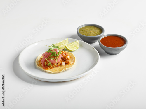 Chicken Tinga Taco with salsas