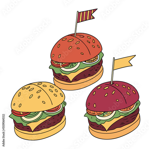 A set of color burger with white clean background