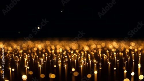 Sparkling Gold Particles Shimmering in Dark Space Creating a Magical Atmosphere of Light