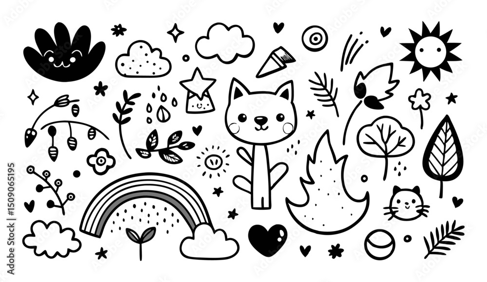 Fototapeta premium Boys and Girls Learning Clip Art Set