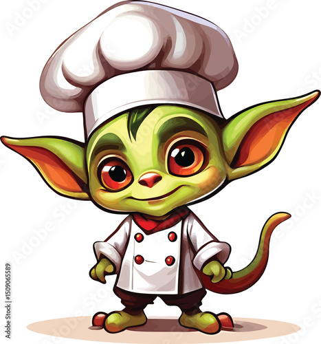 Whimsical Cartoon Chef Adorable Green Character Illustration For Childrens Books Food Blogs And Playful Design Projects A Delightful And Charming Illustration Of A Little Green Creature Wearing