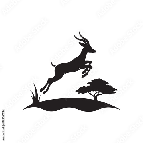 Antelope Leaping Savanna Scene