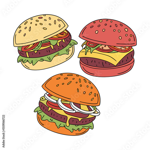 A set of color burger with white clean background