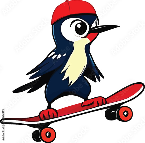 Cartoon Bird On Skateboard Vector Illustration Playful Design For Childrens Products Educational Materials And Graphic Design Projects With A Modern Style