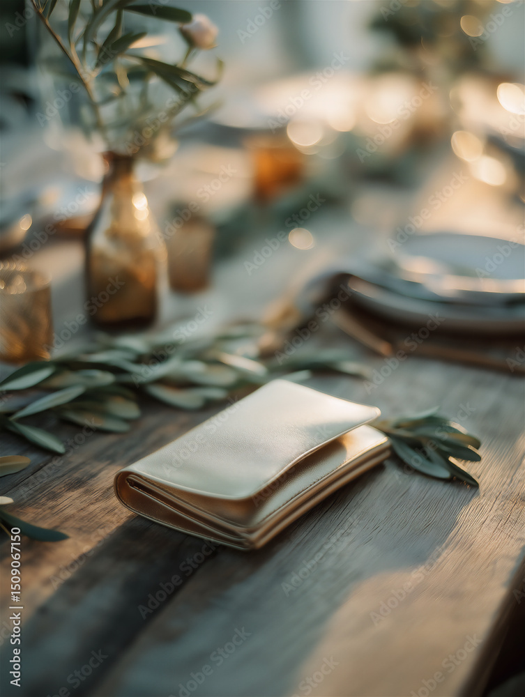 Fototapeta premium Bridal Clutch With Jewelry On Rustic Tuscan Table
