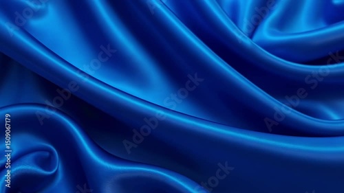 Elegant Blue Satin Fabric Draped in Waves with Soft Curves and Smooth Texture for Background