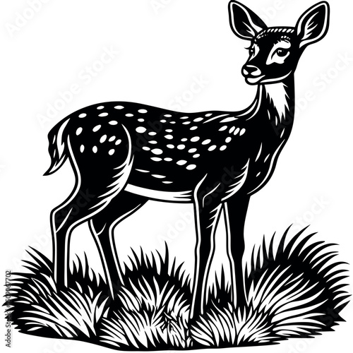 Elegant black and white fawn in tall grass