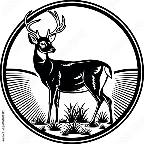 Majestic buck deer in circular emblem design