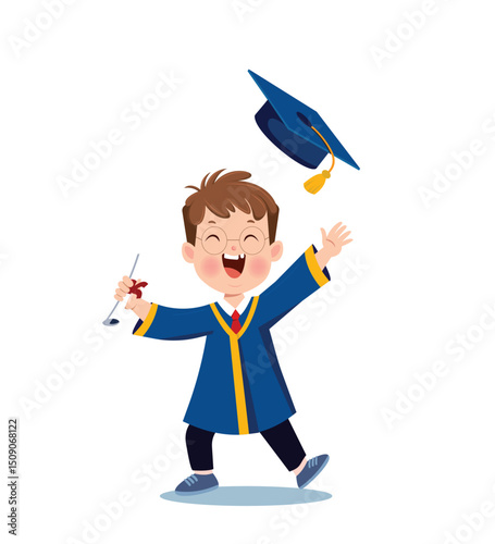 Youthful Triumph: A joyful graduate celebrates academic achievement, with cap aloft and diploma in hand, symbolizing the culmination of effort and the promise of the future.