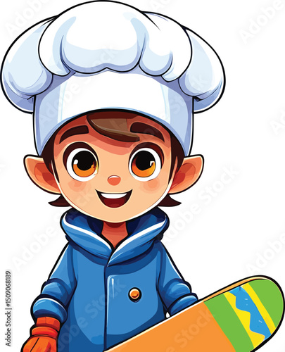 Chef Snowboarder Cartoon Vector Playful Character Illustration For Kids Books Winter Sports And Culinary Education