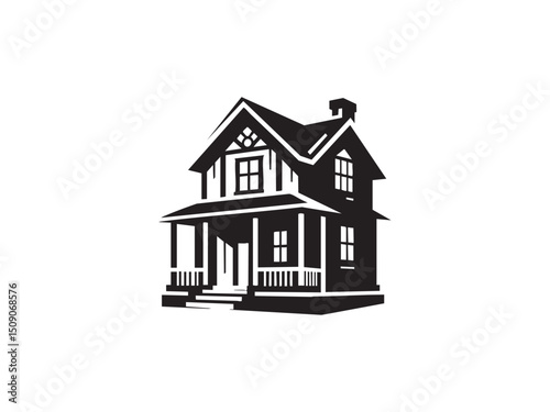 Black House Silhouette – Clean Vector Icon for Property, Architecture, and Home.