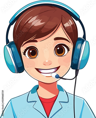 Friendly Cartoon Customer Service Representative Vector Girl With Headset Illustration For Websites And Educational Materials