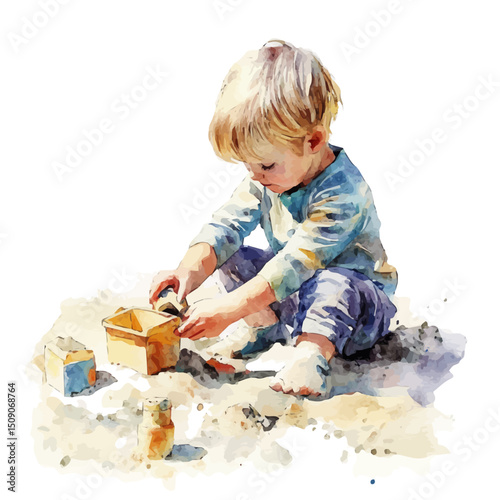 Sandbox Play, watercolor painting vector, high quality, isolated on a white background.