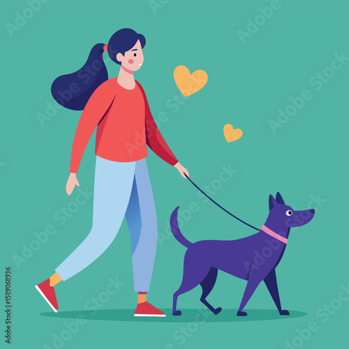 Enjoy our vibrant flat color vector illustration depicting dog lovers taking a walk together. Ideal for pet care themes, outdoor activities, and leisurely strolls, this graphic captures the joy of com